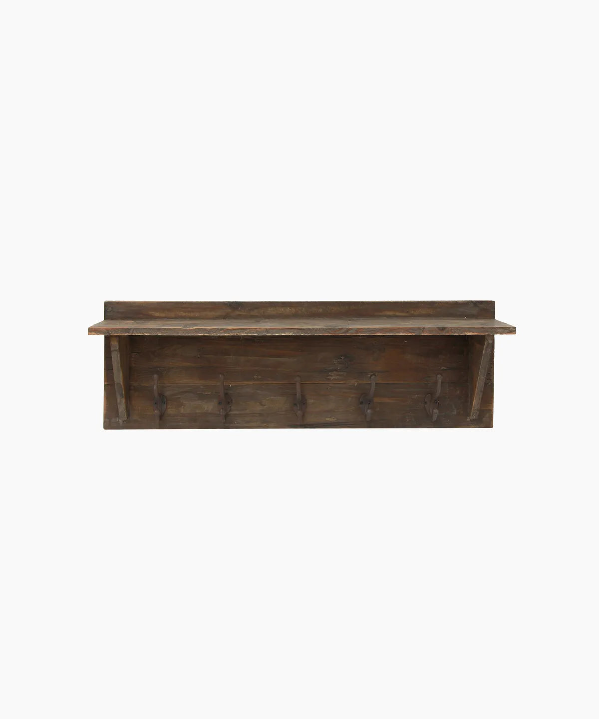 French Country Wooden Wall Shelf with Hooks