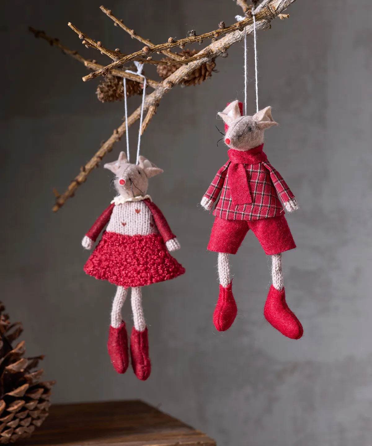 French Country Red Hanging Mouse Decorations
