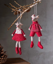 French Country Red Hanging Mouse Decorations
