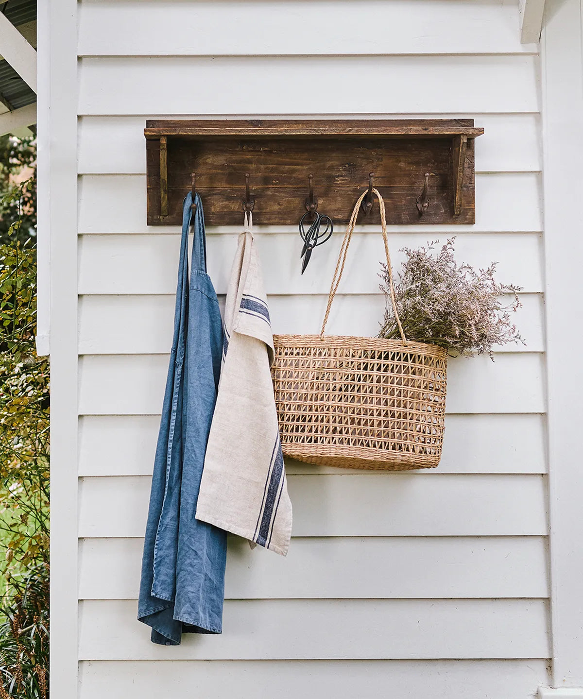 Wooden Wall Shelf with Hooks
