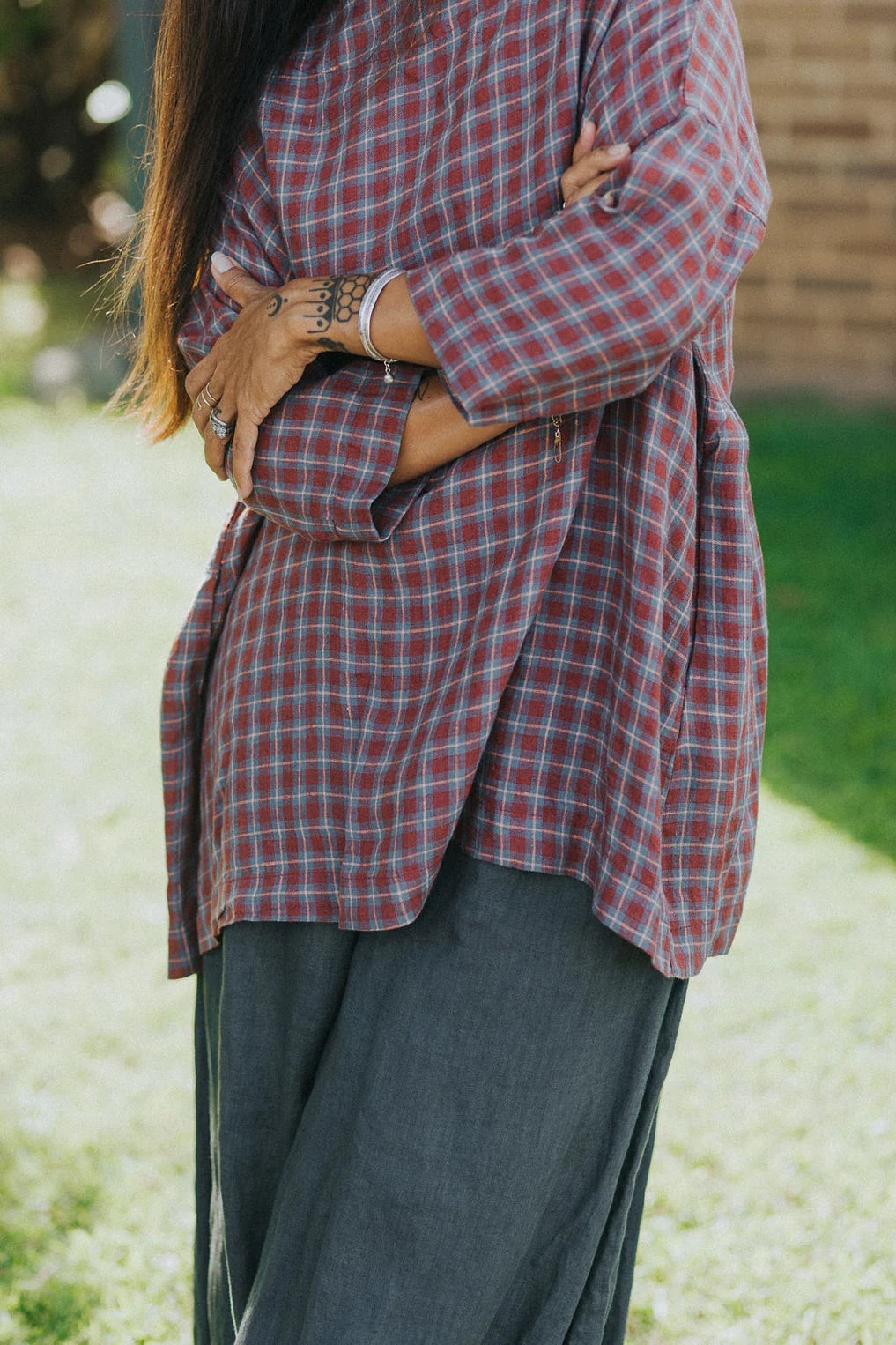 French Linen Tunic- Red Check