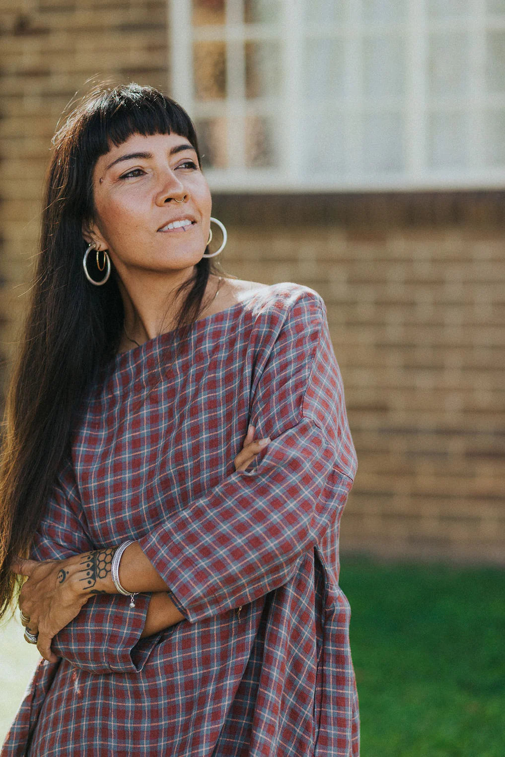 French Linen Tunic- Red Check