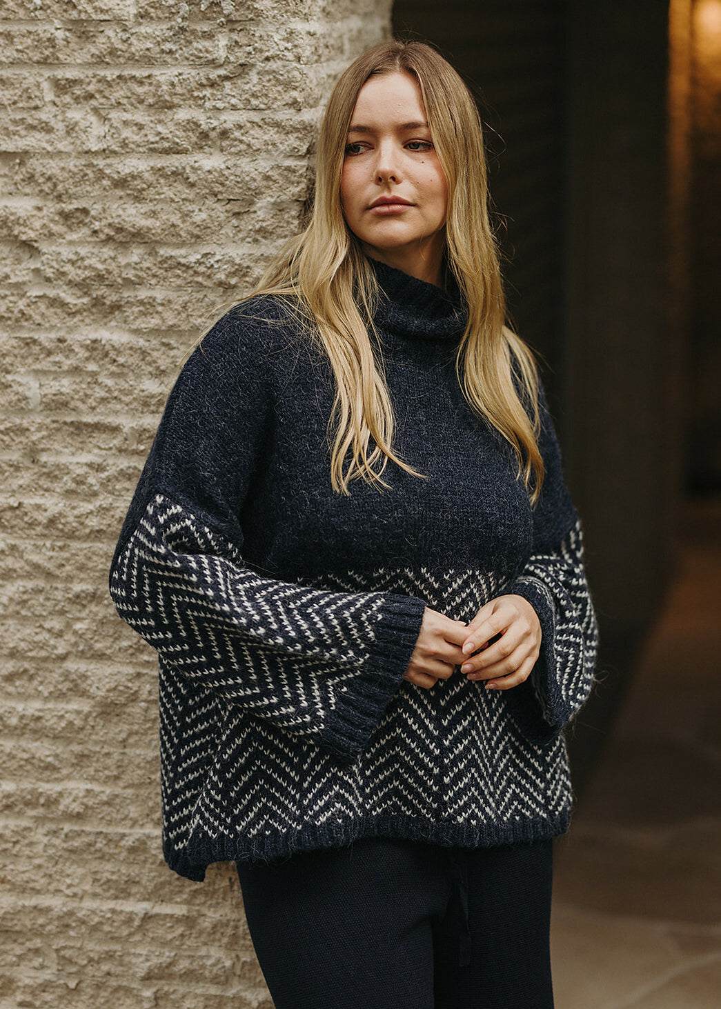 Talamaya Fuji Rollneck Pullover in Ink x Silver