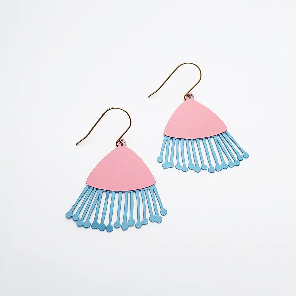 Denz Midi Gum Blossom Flower Earrings in Coral & Sky