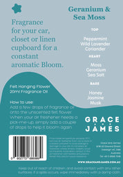 BLOOM Felt Air Freshener- Geranium & Sea Moss