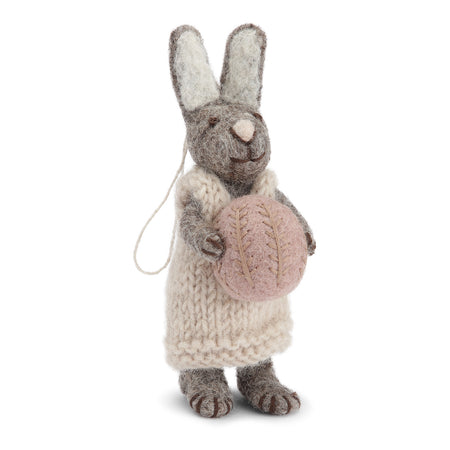 Gry & Sif Small Grey Bunny with Egg and Dress Hanging Felt Decoration