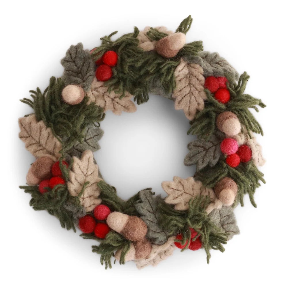 Gry & Sif Christmas Felt Wreath with Red Berries and Acorns