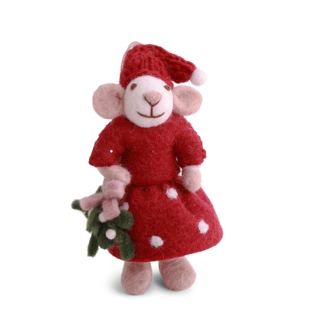 Gry & Sif Mouse Girl Small with Mistletoe Felt Decoration