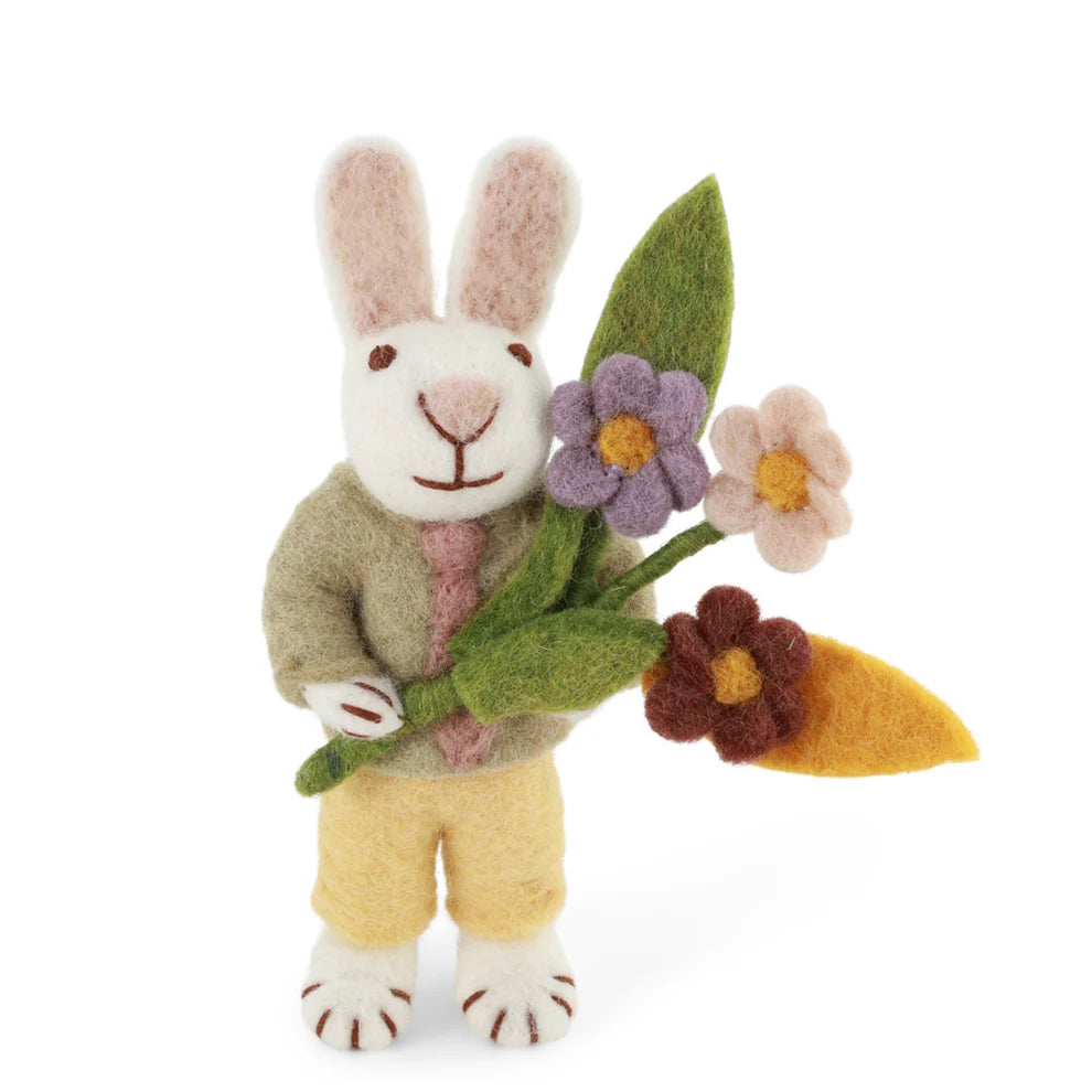 Gry & Sif White Bunny with Tie & Flowers