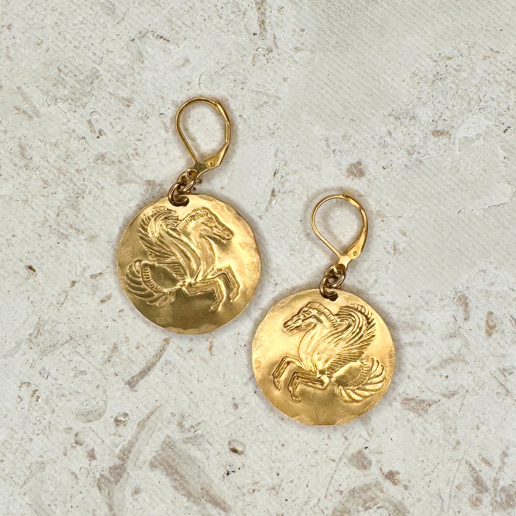 We Dream In Colour Pegasus Coin Brass Earrings