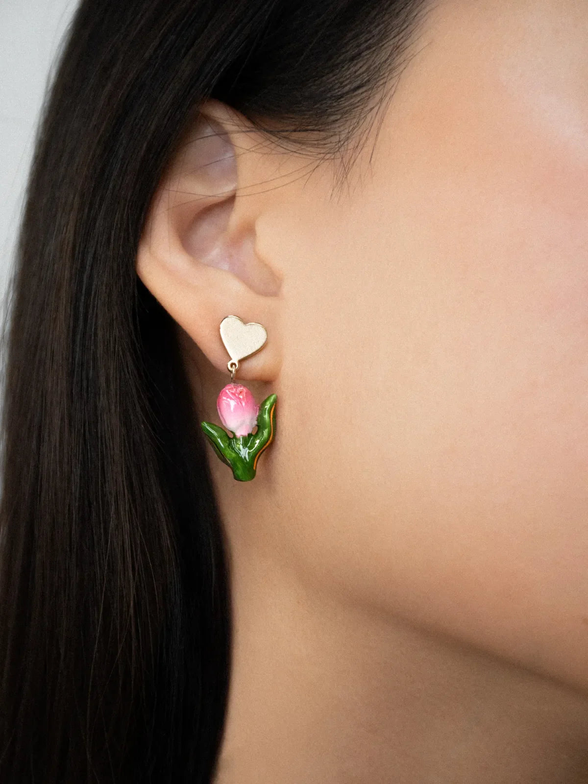 Heart & Tulip Drop Earrings