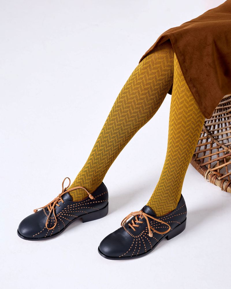Tightology Herringbone Wool Tights in Mustard