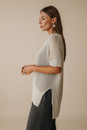 Honeycomb Shortsleeve Pullover- Soft Gold