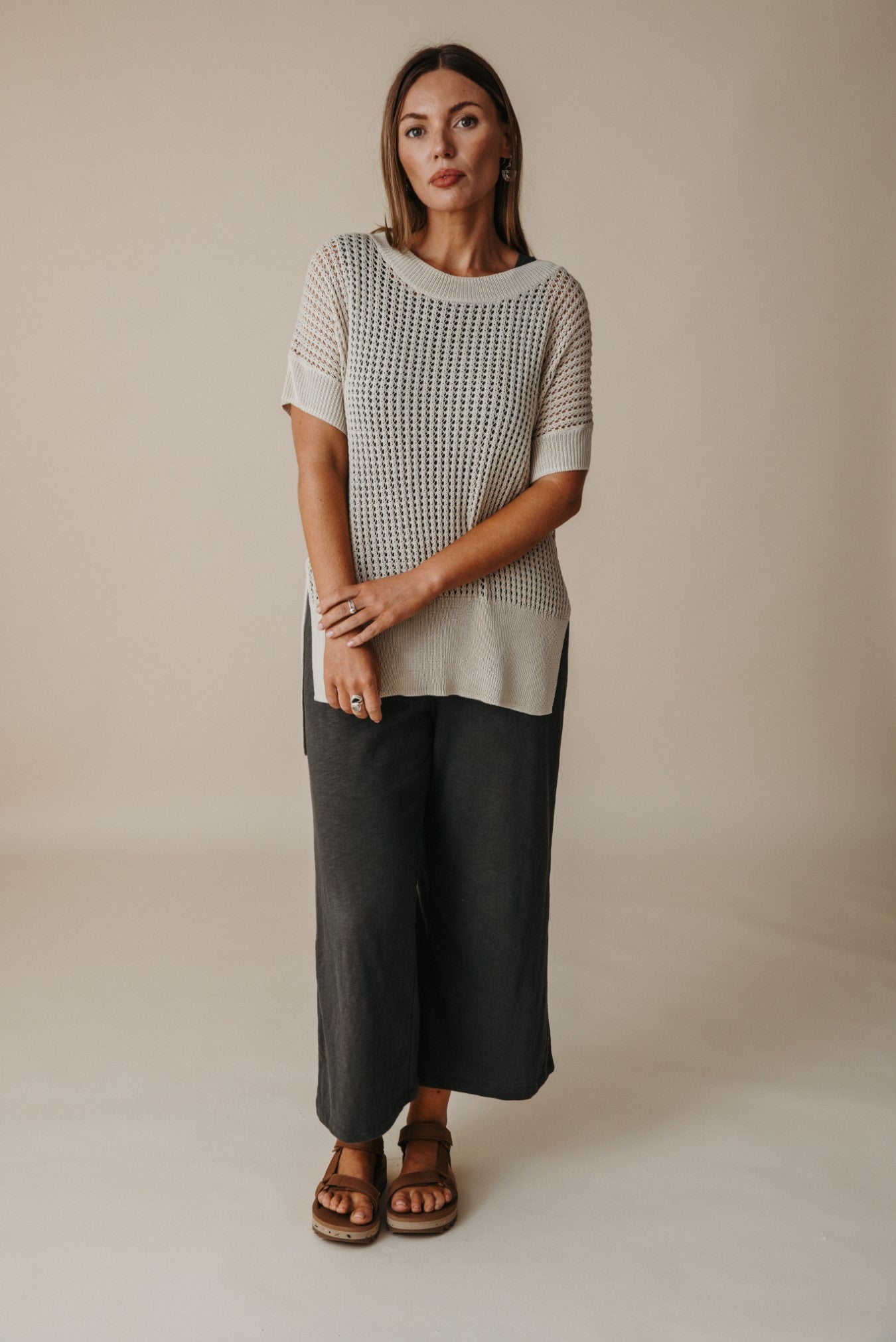 Honeycomb Shortsleeve Pullover- Soft Gold