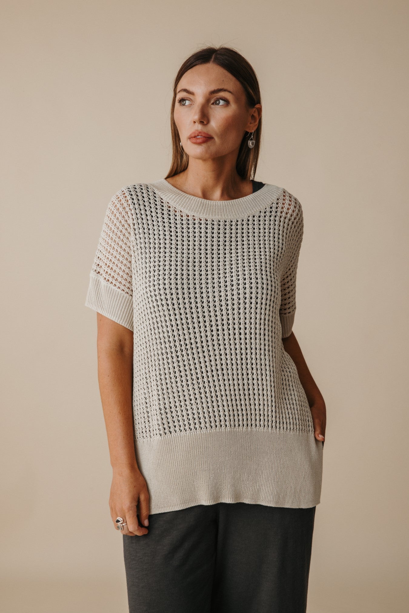 Honeycomb Shortsleeve Pullover- Soft Gold