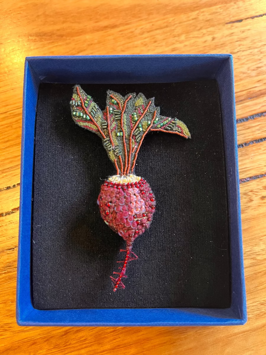 Trovelore Beetroot Embroidered Brooch Pin