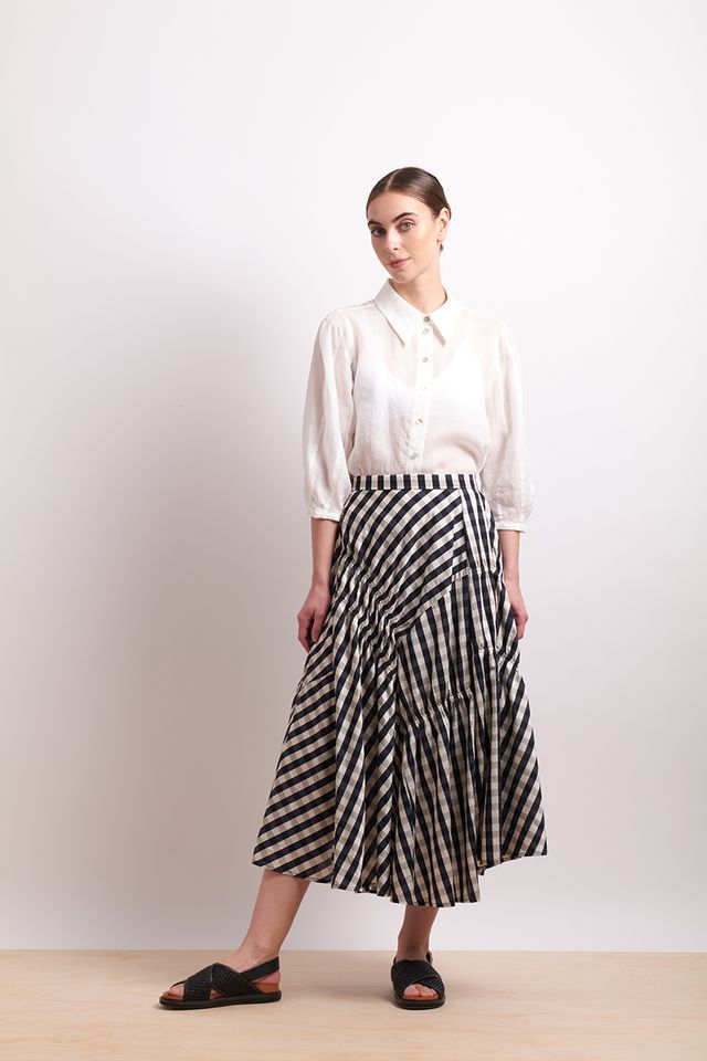 In Stitches Skirt- Ink Check