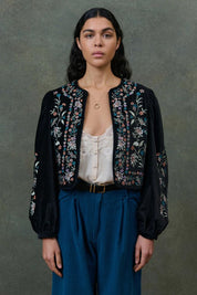 Louise Misha Duras Velvet Embroidered Jacket in Black