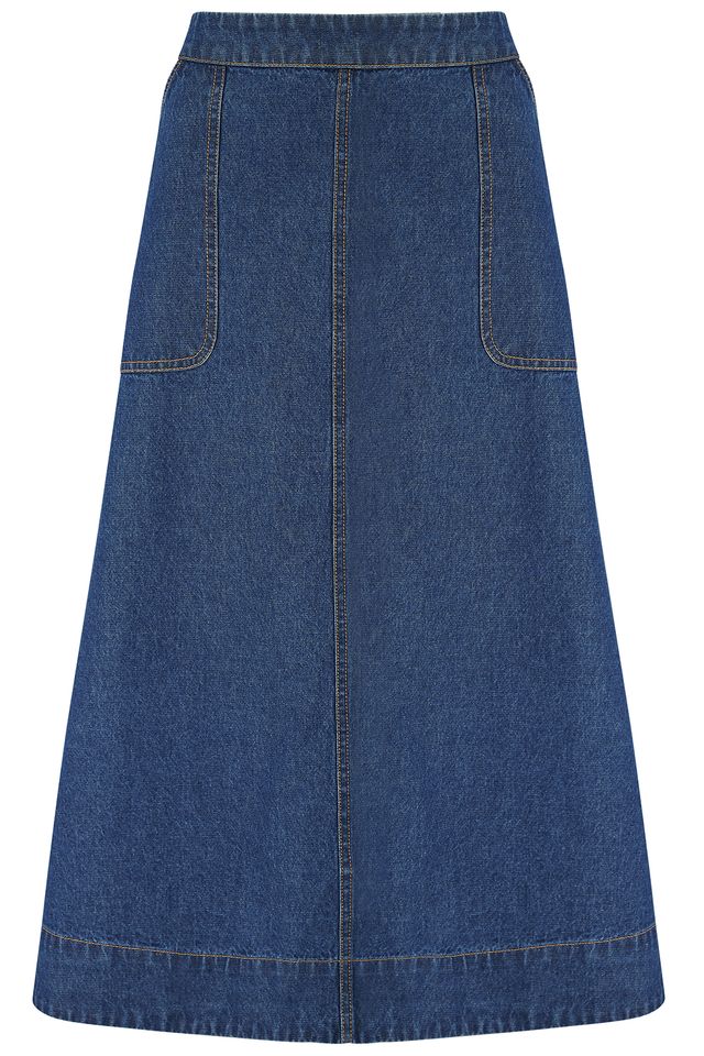 Joanna Midi Skirt- Deep Blue Denim