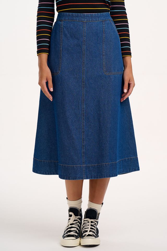 Joanna Midi Skirt- Deep Blue Denim