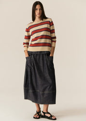Jules Stripe Knit- Pebble/Red