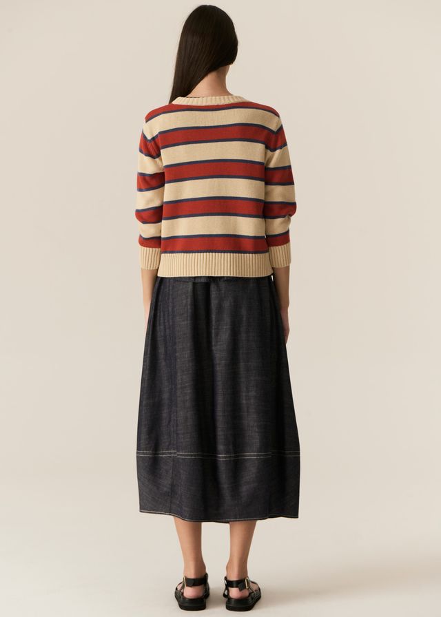 Jules Stripe Knit- Pebble/Red
