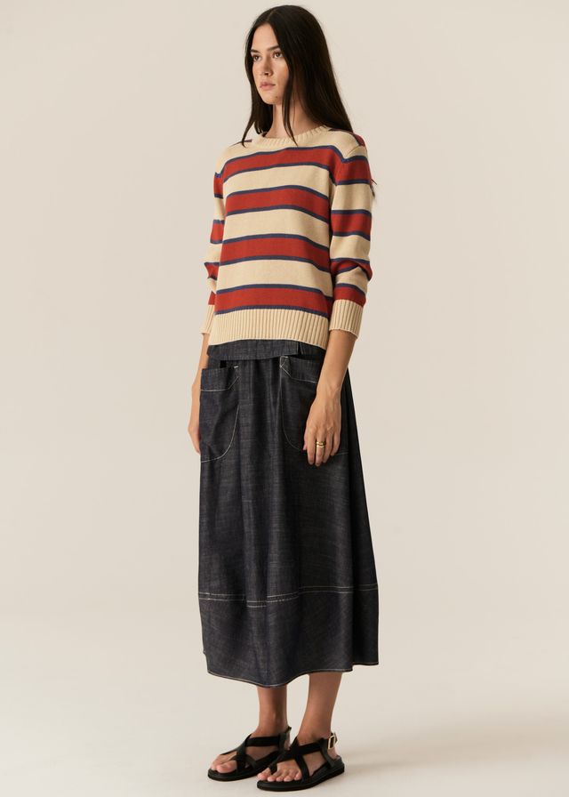 Jules Stripe Knit- Pebble/Red