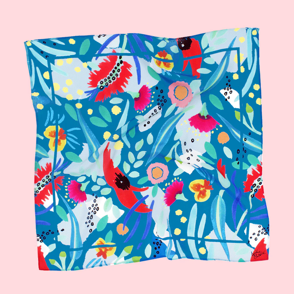 Julie White Silk Cotton Square Scarf in Abstract Oz Teal