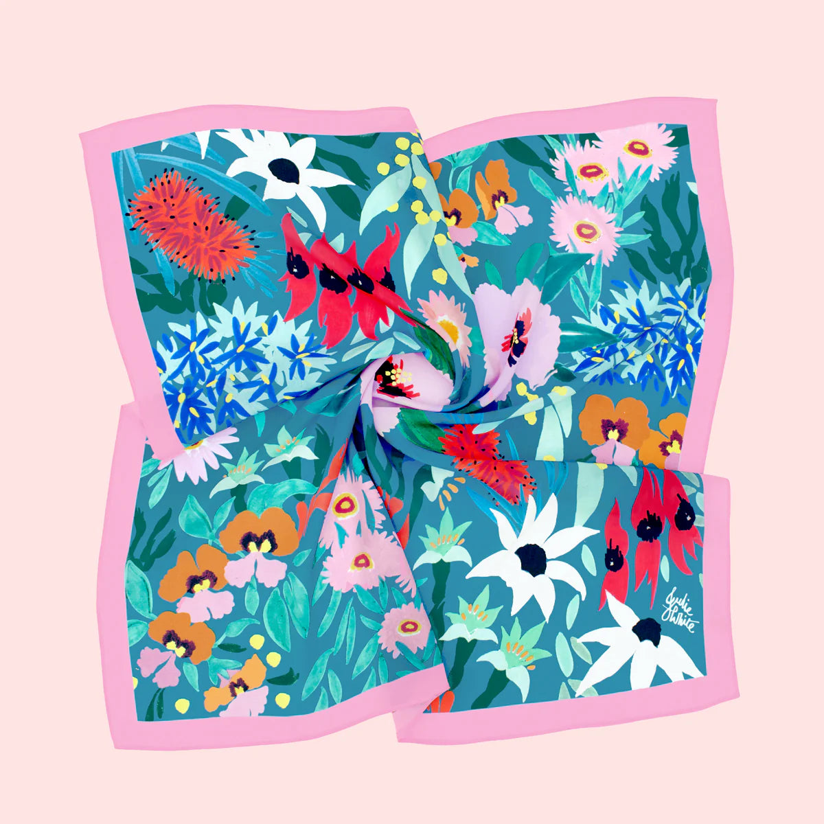 Julie White Silk Square Scarf in Flower Dance Print