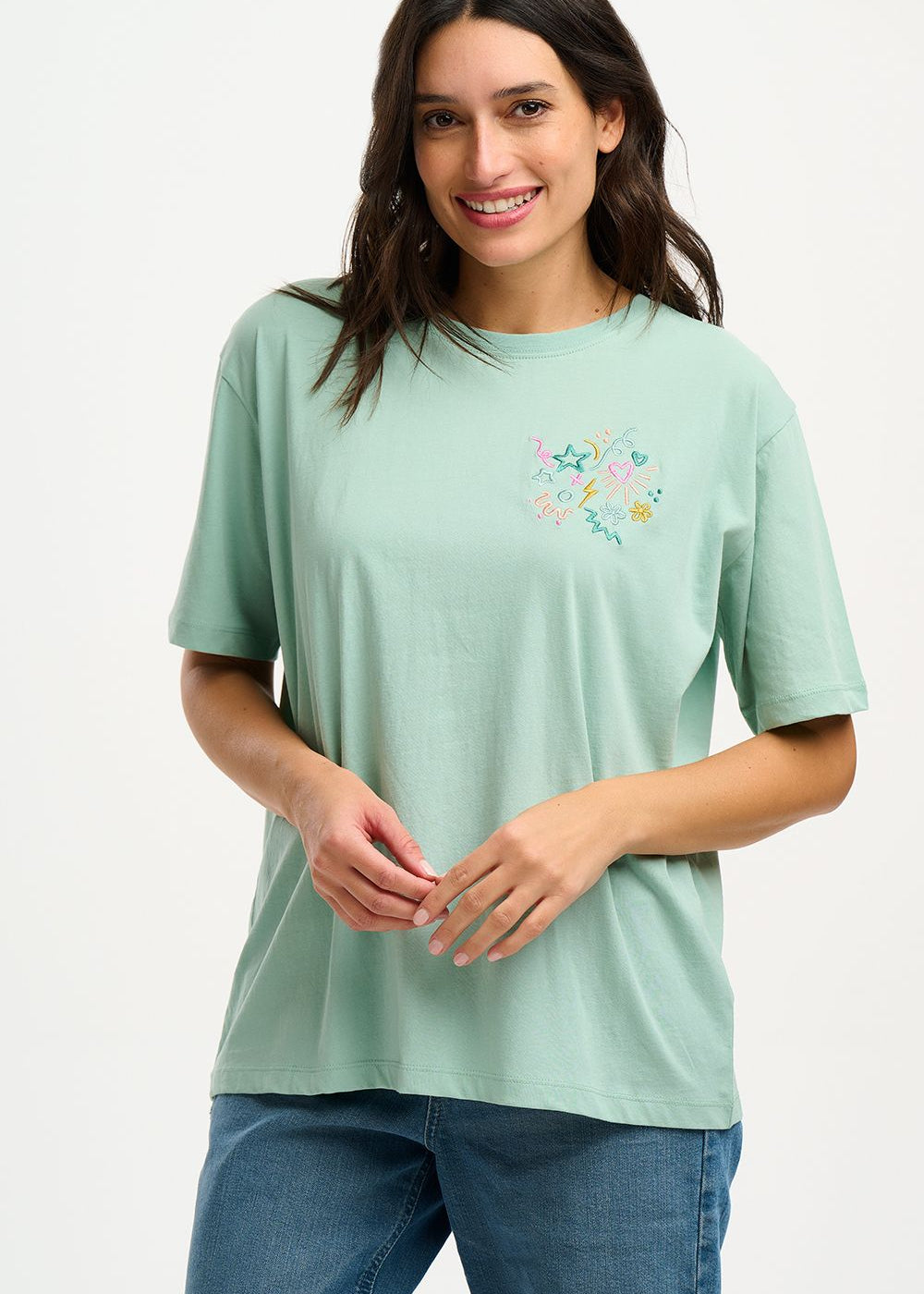 Sugarhill Brighton Kinsley Relaxed T-Shirt Light Green with Embroidery