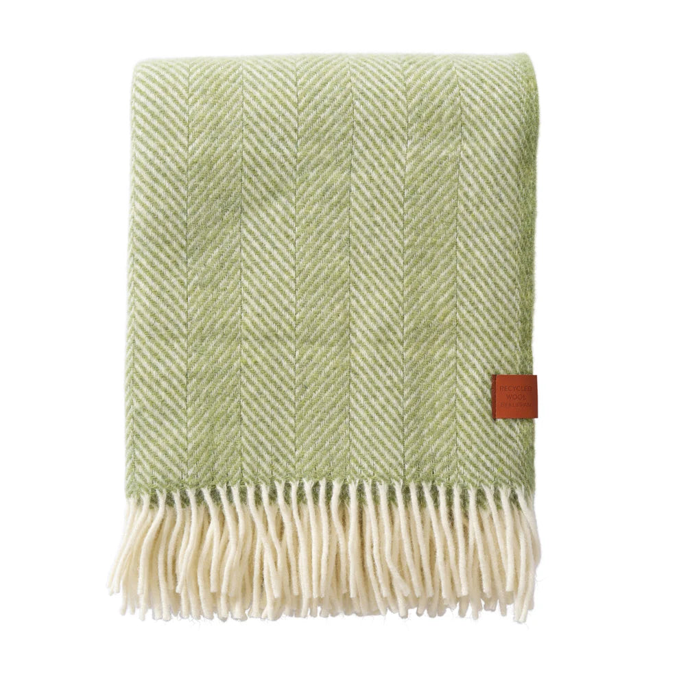 Klippan Herringbone Recycled Wool Blanket in Aloe Vera