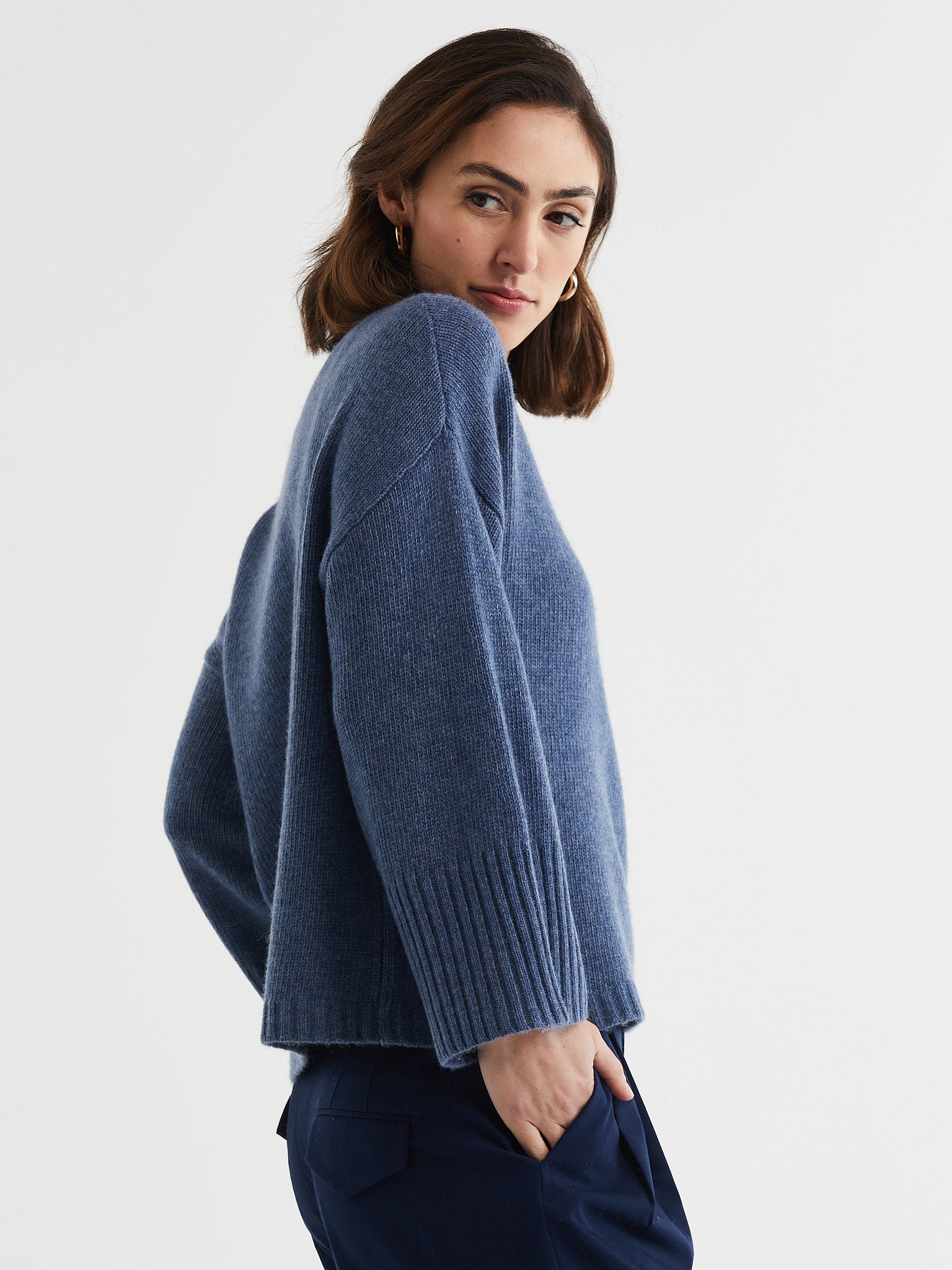 Wide Sleeve Crew- Denim