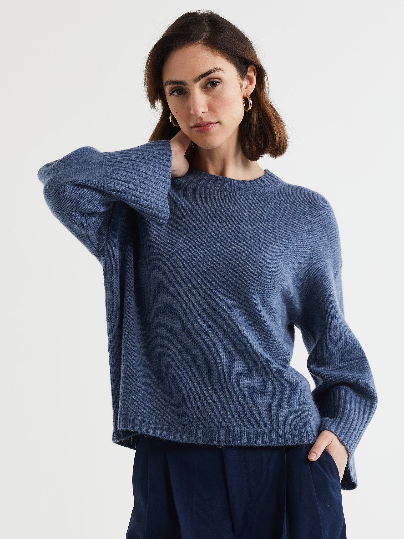Wide Sleeve Crew- Denim