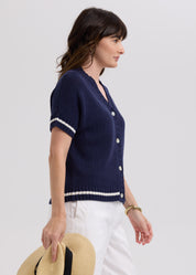 Textured Short Sleeve Cardi- Marine