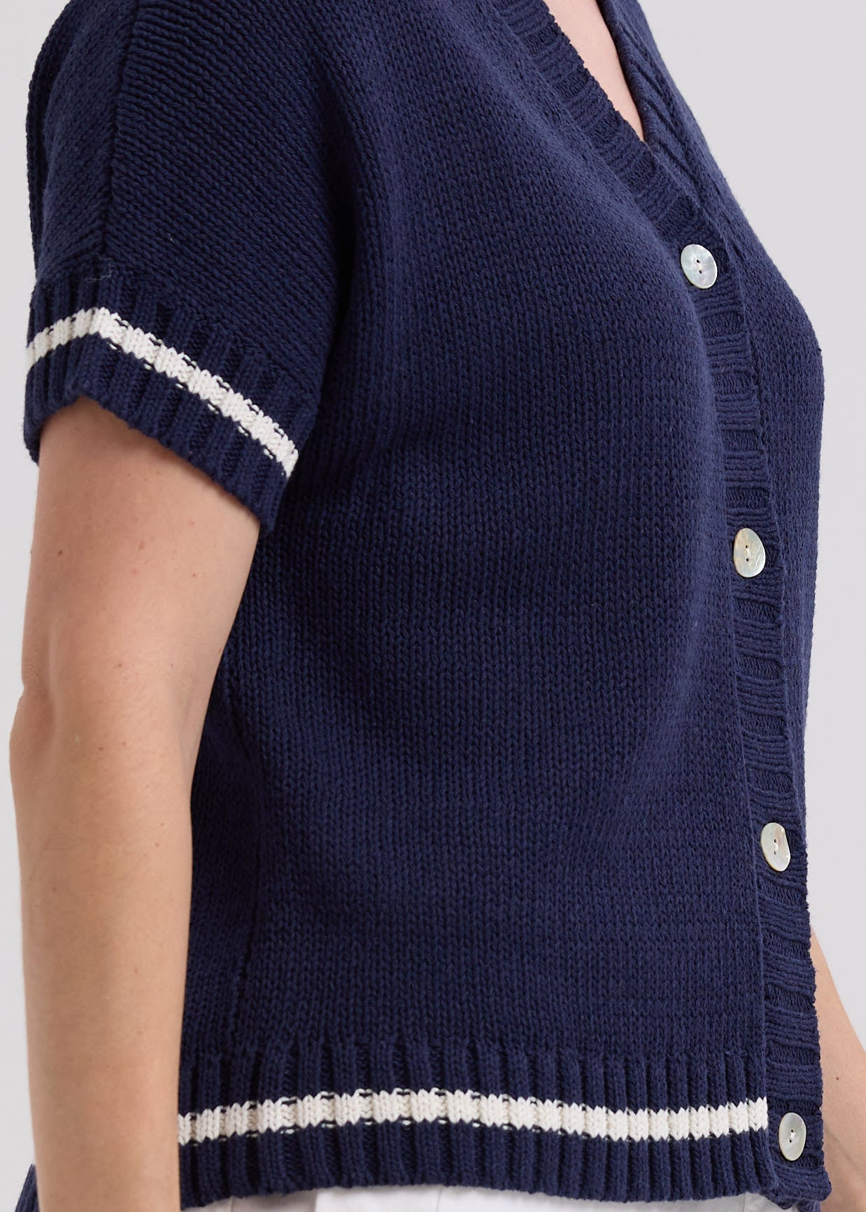 Textured Short Sleeve Cardi- Marine