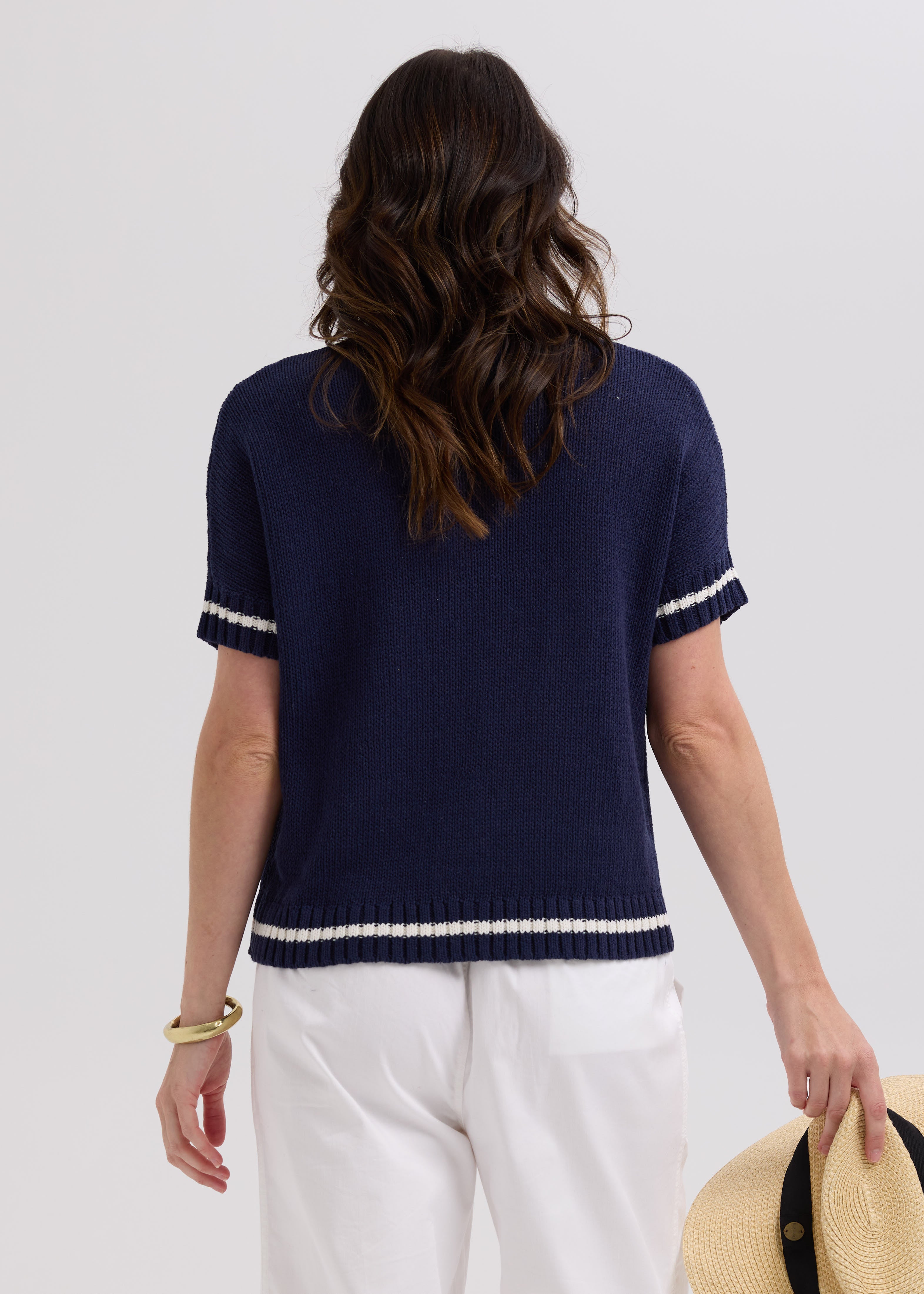 Textured Short Sleeve Cardi- Marine