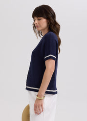 Textured Short Sleeve Cardi- Marine