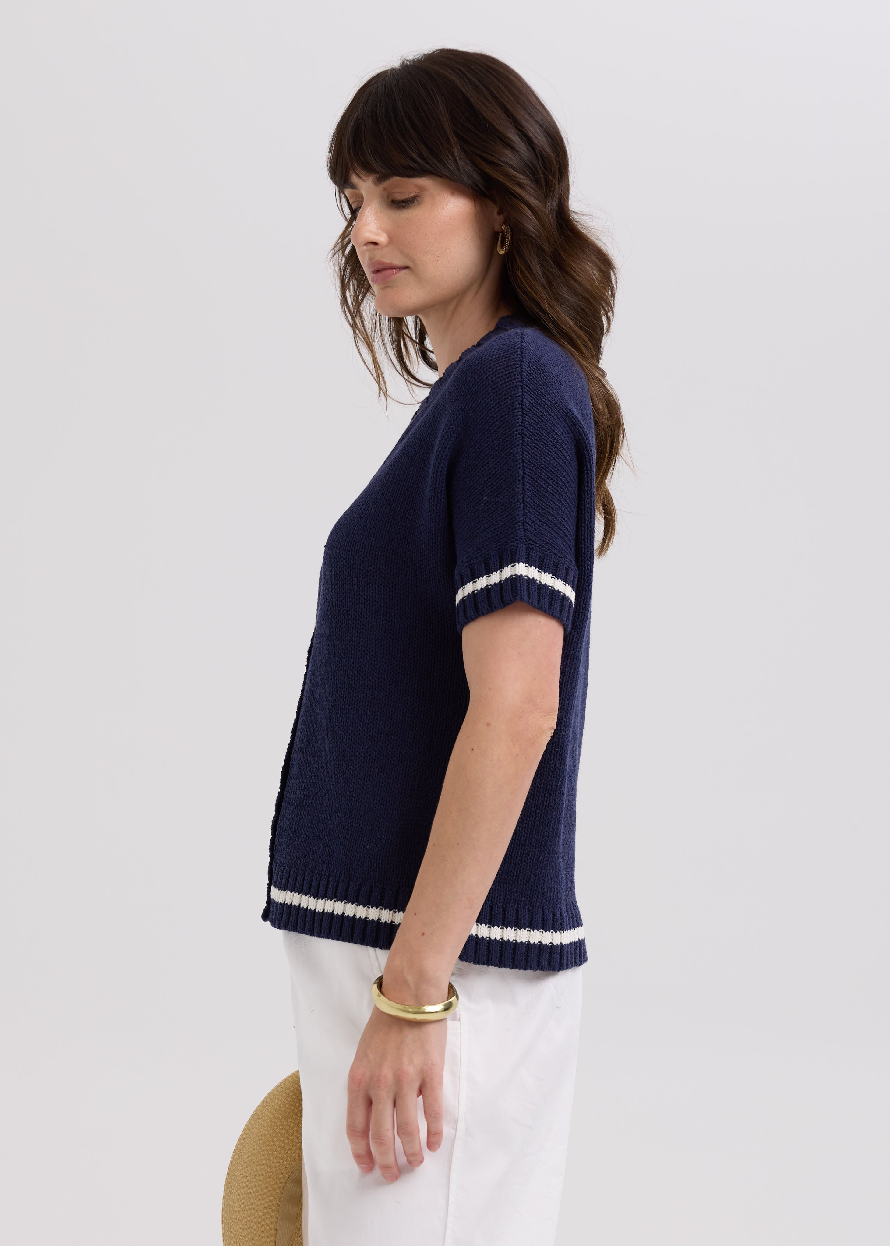 Textured Short Sleeve Cardi- Marine