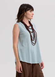 Linen A-Line Top- Light Cyan