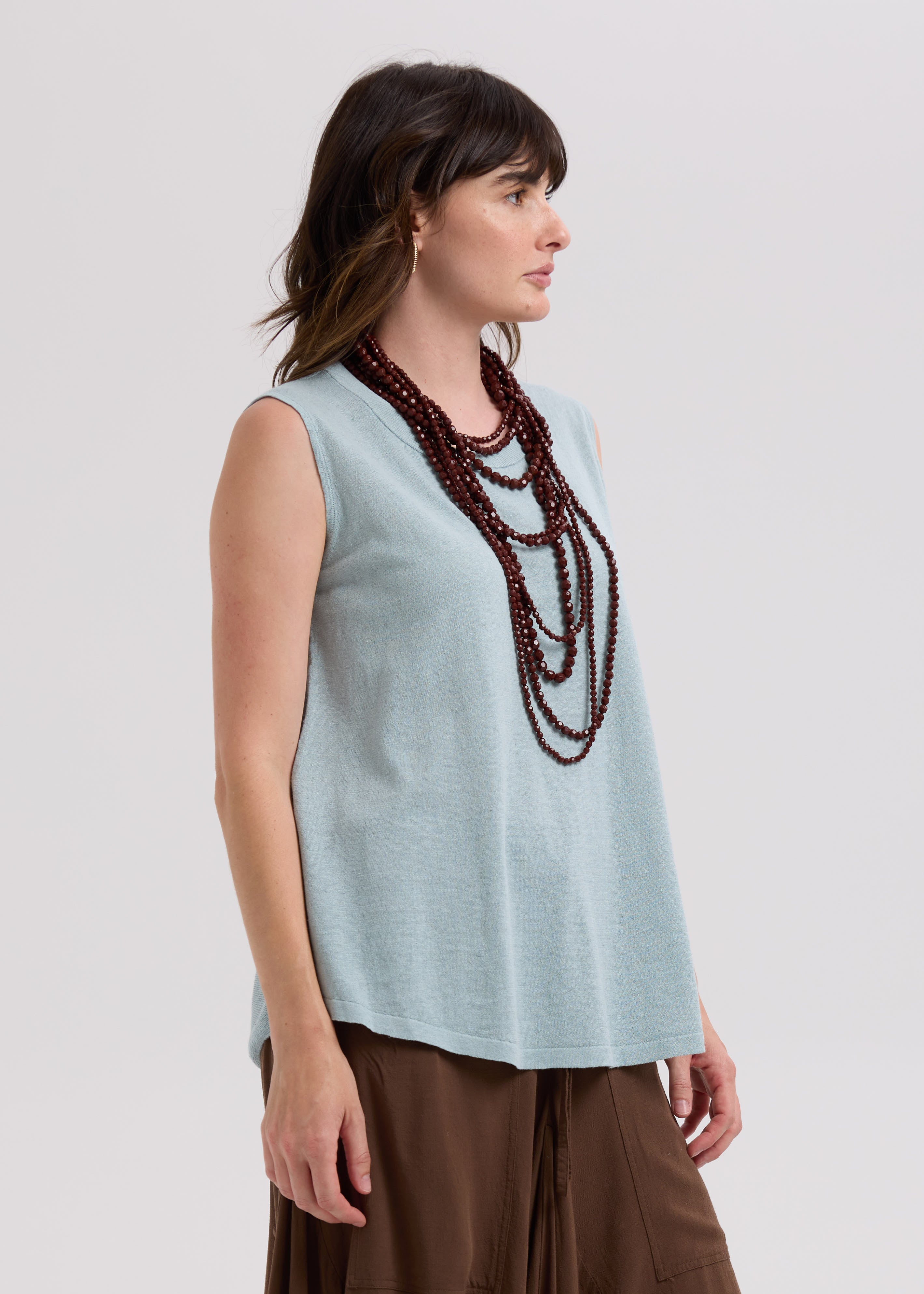 Linen A-Line Top- Light Cyan