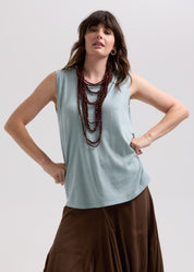 Linen A-Line Top- Light Cyan