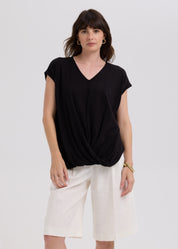 LD & Co Linen Drape Top in Black