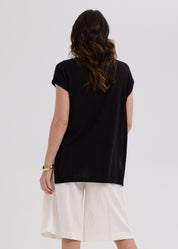 Linen Drape Top- Black