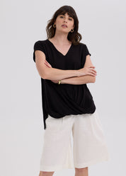 Linen Drape Top- Black