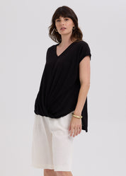 Linen Drape Top- Black