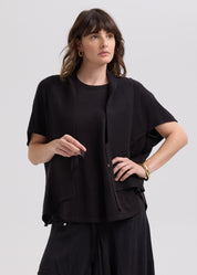 LD & Co Linen Tie Cardigan in Black