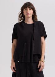 Linen Tie Cardi- Black
