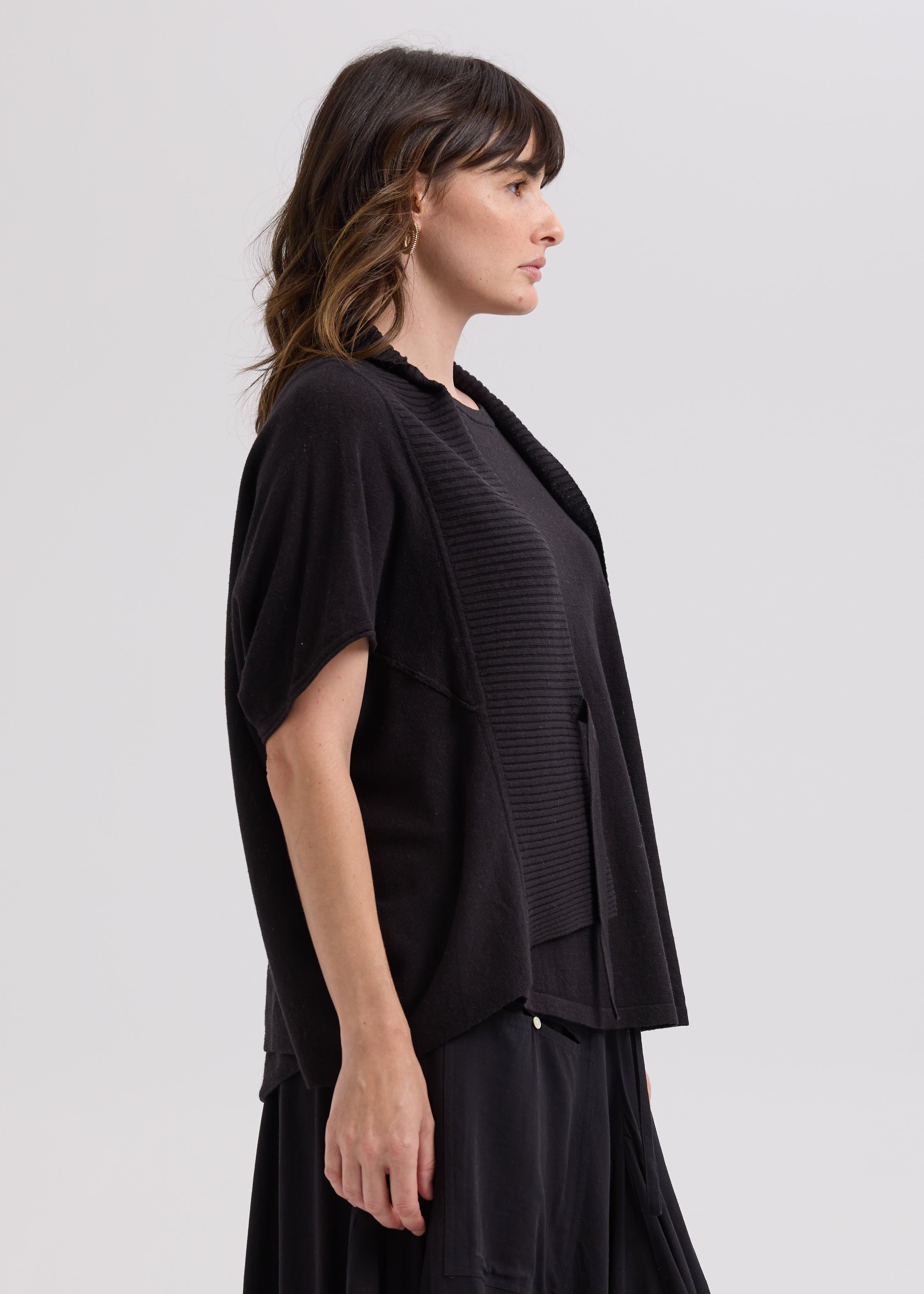 Linen Tie Cardi- Black