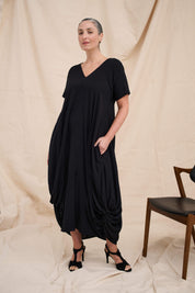Drape Bottom Dress- Black