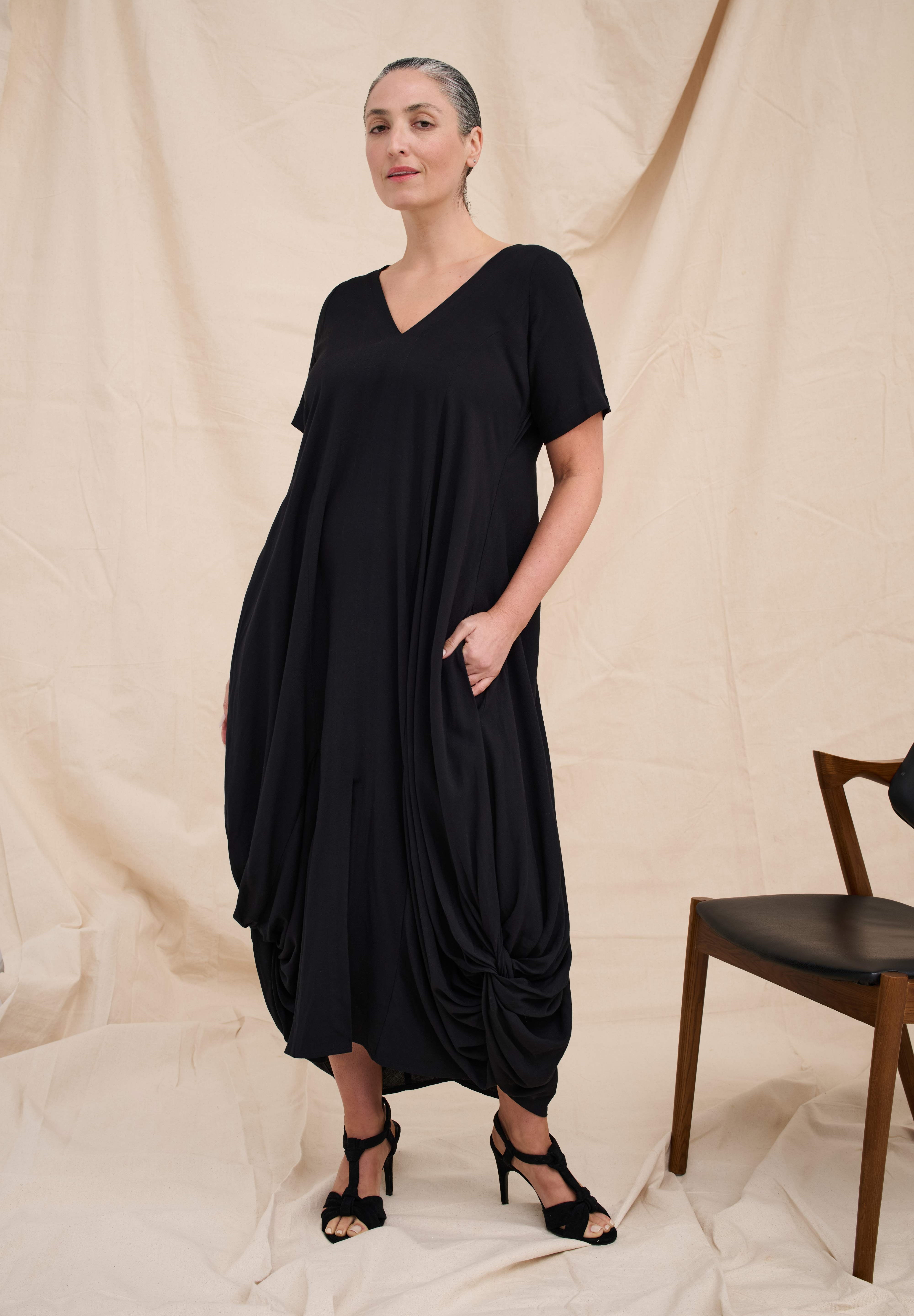Drape Bottom Dress- Black